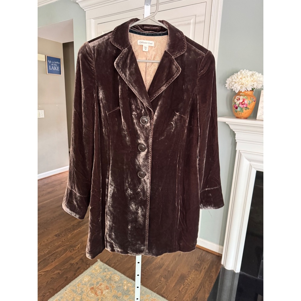 Coldwater Creek Poet Luxe Brown Velvet Silk Blend Jacket Coat Petite 8 P8